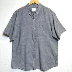 Old Navy Plaid Linen Cotton Shirt Mens XL Navy Blue Short Sleeve Button Down